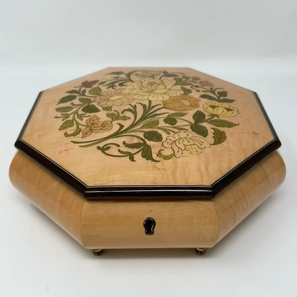 Vintage Made in Italy Sorrento Inlaid Floral Music Wooden Jewelry Box  Mozart